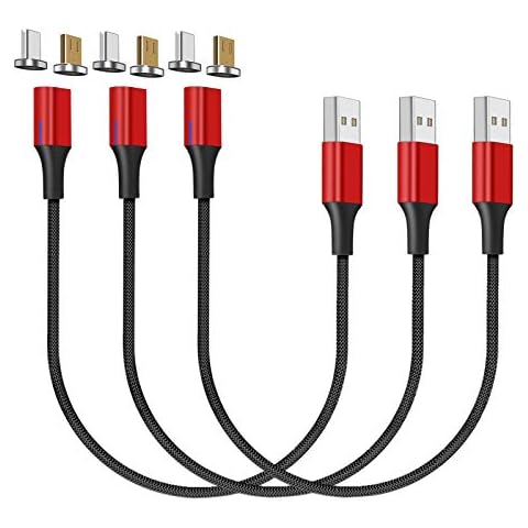 NetDot Gen10 Micro usb and USB-C Nylon Braided Magnetic Fast Charging Cable with Side LED compatible with Android Device(0.3m/3 pack red) Cover
