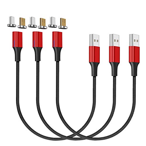 NetDot Gen10 Micro USB & USB-C Câble de Charge Rapide Magnétique Tressé en Nylon avec Del latérale Compatible avec Périphérique Android (0.3m/3 Paquet...