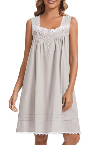 Image of AVIIER 100% Cotton Nightgowns for Women Sleeveless Night Gown with Pockets