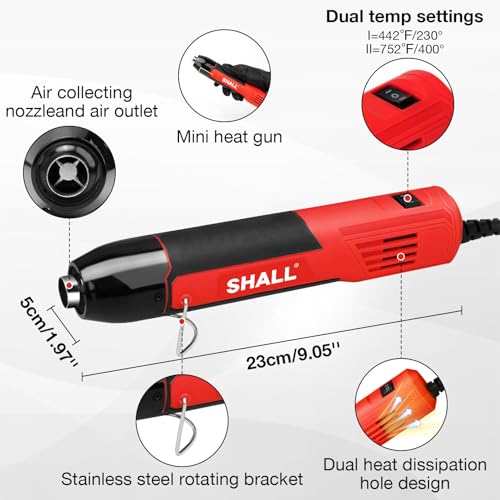 SHALL 350W Mini Heat Gun Set, Portable Hot Air Gun with Reflector Nozzle & Foldable Stand, 2 Temperature Settings 230℃/400℃, for Crafts, Shrink Wrap, Ink Drying 3 SHALL 350W Mini Heat Gun Set, Portable Hot Air Gun with Reflector Nozzle & Foldable Stand, 2 Temperature Settings 230℃/400℃, for Crafts, Shrink Wrap, Ink Drying - Image 3