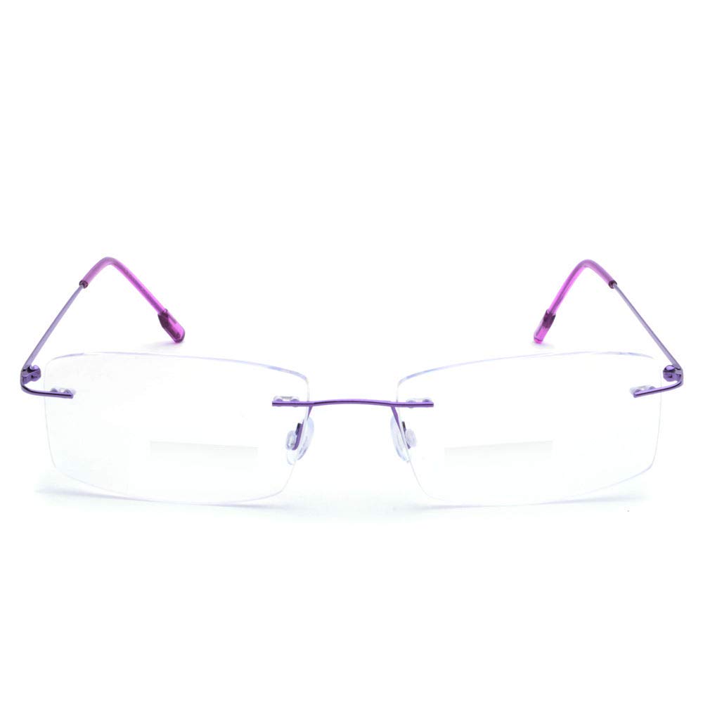 Fuisetaea Rimless Frame Bifocal Reading Glasses Flexible Titanium Alloy +2.50 Lightweight Readers Bifocal Glasses