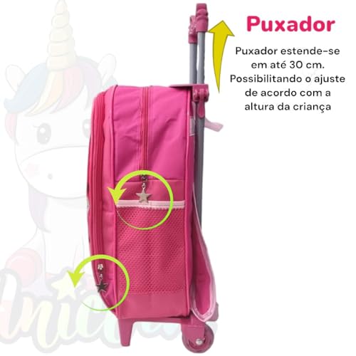 Mochila Escolar Rodinha Infantil Feminina Reforçada- Unicornio