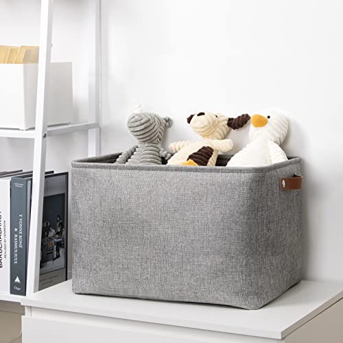 Image of DULLEMELO Collapsible Linen Storage Basket Large 16 inchx12 inchx12 inch Tall Rectangular Fabric Storage Bin for Organizing [1 Pack] Grey
