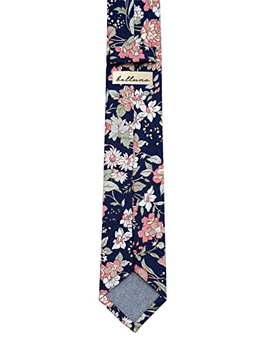 Image of BELLUNO Men's Cotton Floral Skinny Tie, 2.5 inch Width, with Gift Box