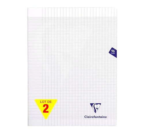 Clairefontaine 393361AMZC Un lot de 2 Cahiers Agrafés Mimesys - 24x32 cm - 96 Pages Grands Carreaux - 90 g - Couverture Polypro - Couleur : Incolore