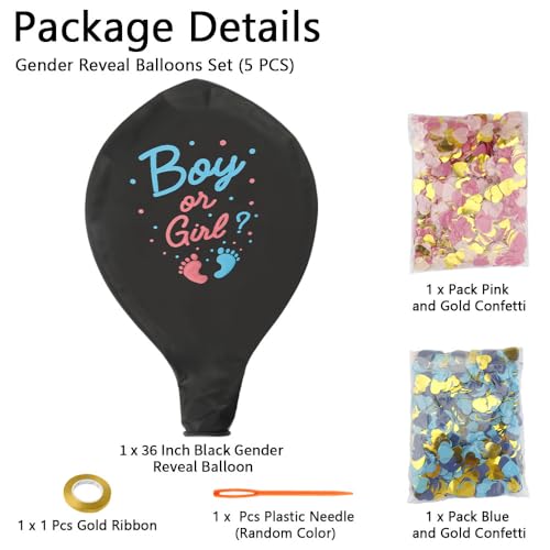 Image of Gender Reveal Balloon, 36 Inch Black Gender Reveal Balloon Big Boy or Girl Balloon Kit with Footprint Blue and Pink Confetti for Baby Genders Reveal Ideas Party Decorations Baby Shower Party Supplies