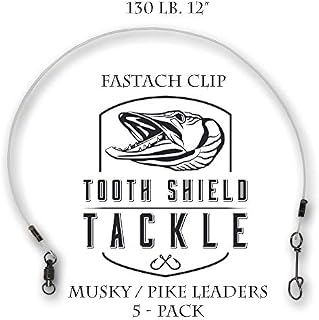 Tooth Shield Tackle 5 Pack 130 lb. 12" Premium Fluorocarbon Musky Leaders Muskie