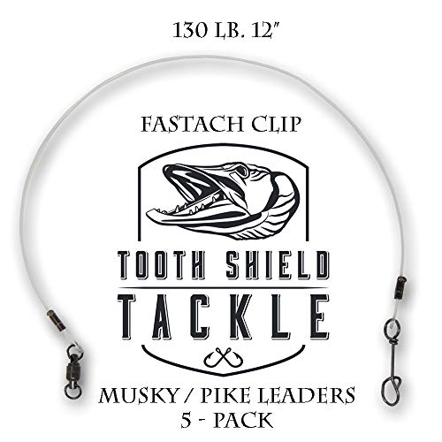 Tooth Shield Tackle 5 Pack 130 lb. 12" Premium Fluorocarbon Musky Leaders Muskie