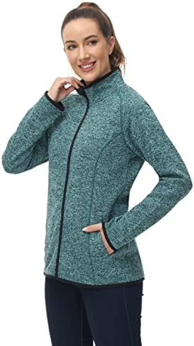 PUZEER Women's Long Sleeve Sweater Fleece Zip Up Speckled Jacket with Pockets