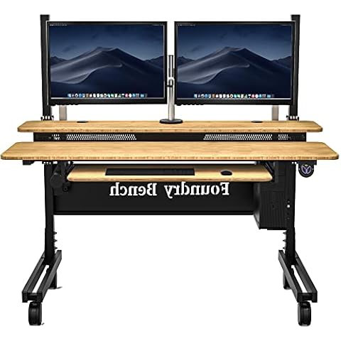 VERSADESK® Foundry Bench 60" x 30" Sit & Standing Desk | Standup Desk w/Electric Height Adjustable Desk Riser - Ergonomic Computer Desk or Studio Workstation for Home & Office, Bamboo Cover