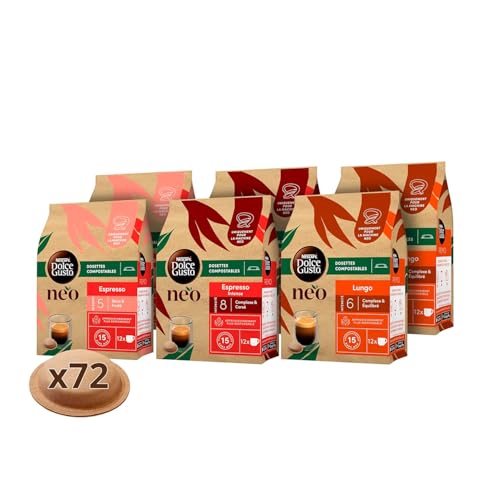 ‎Nescafé Dolce Gusto NEO Multi Variété Espresso, Lungo, Espresso Intenso - 72 dosettes de café compostables à base de papier (6 boîtes de 12 dosettes)