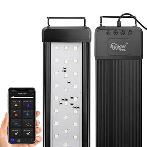 hygger 25W Smart Aquarium Light, Bluetooth LED Light with App Control, Full Spectrum Fish Tank Light with 24/7 Lighting Cycle, 5 Modes, Adjustable Timer, for 18