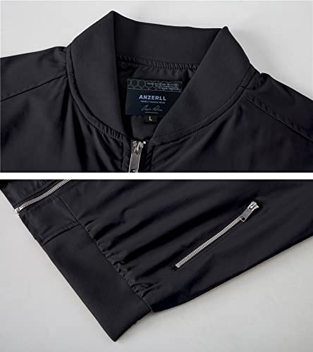 Anzerll Men's Flight Bomber Jacket Casual Lightweight Softshell Windbreaker Slim Fit Varsity Jacket Coat(Black L) #TOP2