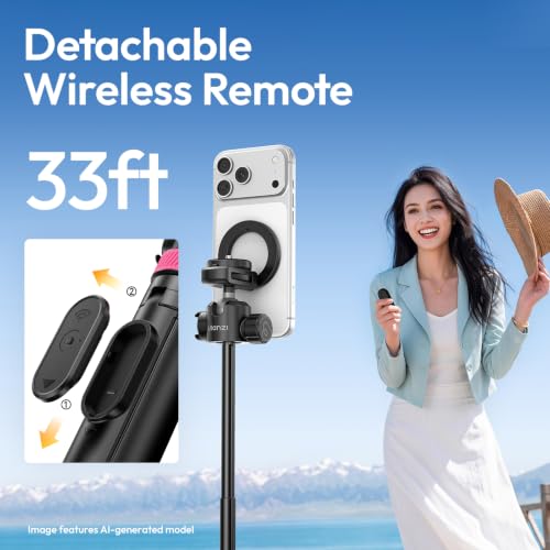 Image of ULANZI MT44M Auto Open Magnetic Phone Tripod, 59 inch Selfie Stick with Remote | Tripod Stand 2-in-1 Dual Mount&1 /4 inch Screw for Phone&Camera, 360Ball Head for iPhone Android, Vlogging, Live Streaming, Black