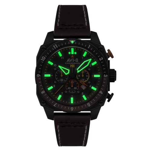 Image of AVI-8 Men's 43mm Hawker Hunter Atlas Dual Time Chronograph Watch with Leather Strap AV-4100