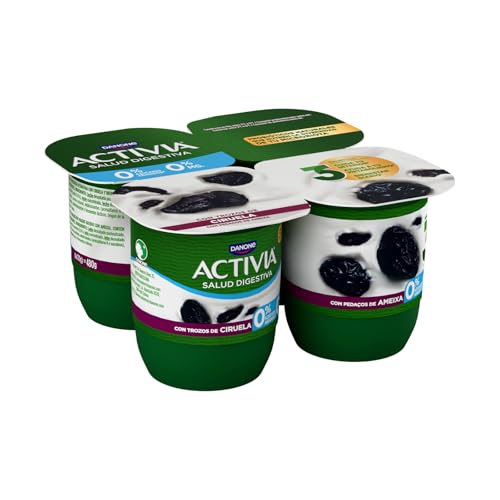 Activia Yogur Ciruelas - rico en probióticos y con 0% azúcares - Pack: 2x120g