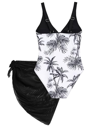 Girls One Piece Swimsuit with Cover Up Skirt Cut Out Bathing Suit Swimwear 8-15Y2