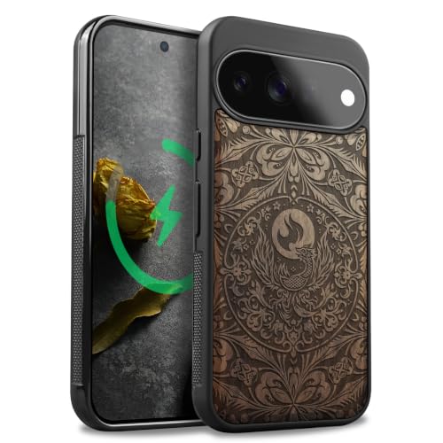 Étui en bois de noyer pour Pixel 11 Carveit Phoenix avec protection premium