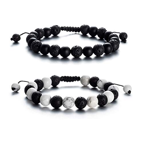 SOFTONES 8MM Lava Rock Aromatherapy Anxiety Essential Oil Diffuser Black and White Intervals Beads Bracelet for Men Women, Friendship Couples Bracelets Gifts