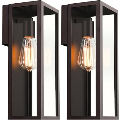 2-Pack Outdoor Wall Lanterns, 13'' Exterior Waterproof Wall Sconce with Clear Glass Shades, Oil Rubbed Bronze Porch Lights, Anti-Rust E26 Outdoor Lights for Outside Patio Garage Front Door House