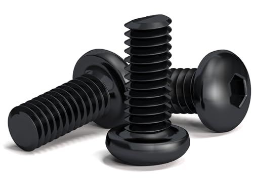 200 schwarze M2,5 x 6 mm Rundkopf-Sechskant-Schrauben für Innensechskantschlüssel, Stahllegierung, Klasse 12,9, Länge: 6 mm, Knopfkopf, ISO 7380, Karbonstahl, hohe Härte