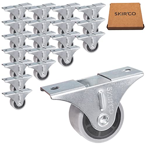 SKIR'CO (Pack of 20 pcs) Small 30 mm Furniture Castors, Grey Rubber Wheels, Fixed Casters, Non-Swivel, One-Way Direction (20) - Image 2