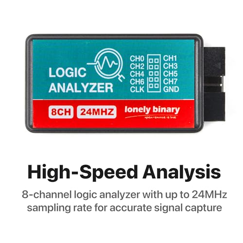 Image of LONELY BINARY Logic Analyzer 8 Channels 24MHz USB Kit with Base Module, Breadboard Breakout Board, USB-A & Type-C Cables, Test Clips, Alligator Clips Compatible with Arduino ESP32 STEM DIY Projects