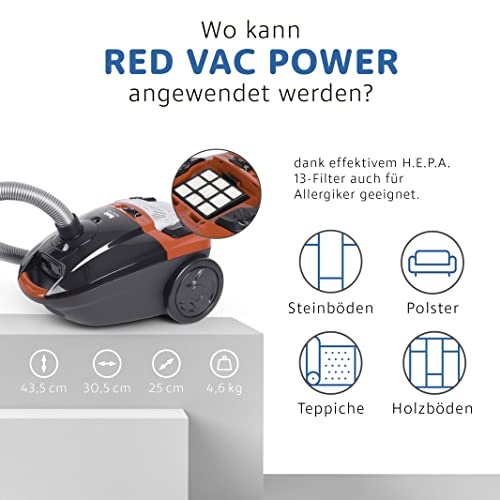 Fakir Staubsauger Red Vac Power Bodenstaubsauger mit Beutel