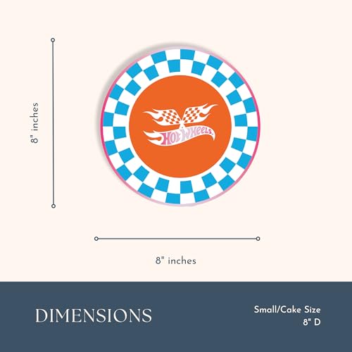 Image of Bonjour Fete Hot Wheels Blue Checker Small Paper Party Plates | Disposable Dessert Size | Premium Party Supplies | Kids' Birthday Celebrations, Car Racing Parties, and Playdates | Pack of 8, 8.25 inch D