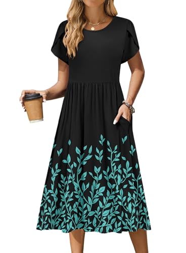 Image of Zeagoo Womens Summer Dresses Casual Aline Midi Dress Short Sleeve Floral Tshirt Dress Flowy Beach Sundresses with Pockets