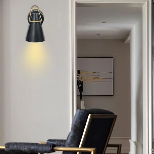 Image of MONKFISH Modern Wall Sconce with Black Shade - Adjustable Reading Light for Bedroom, Living Room - Matte Black Wall Lamp with 45 Swing Arm - Hardwired Light Fixture, UL Listed