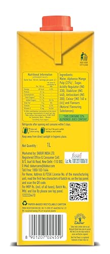 Image of Real Alphonso Mango Fruit Juice - 2L (1L x 2) | Rich in Vitamin C | No Added Preservatives | No Artificial Flavours | Goodness of Best Fruits | Tasty, Refreshing & Energising