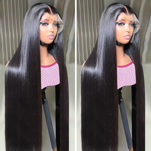 yuccy 40 Inch Human Hair Wig - 13x4 Straight Lace Front 200% Density Glueless Pre-Plucked HD Transparent Lace Frontal for Black Women