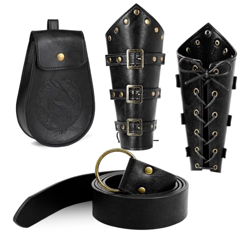 Image of WooHand 3PCS Renaissance Accessories – Viking Renaissance Belt, Medieval Pouch & Leather Bracers for Halloween