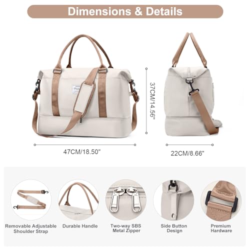 BJLFS Weekender Bag for Women Travel Duffel Bag with Shoes Compartment Lightweight Carry on Luggage Bag for Airplanes Overnight Duffle Bag Waterproof Beach Bag Sports Gym Tote Beig image 3