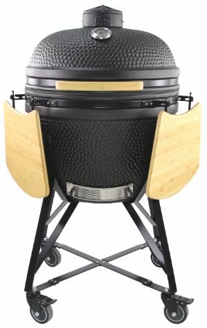 YNNI KAMADO TQ0C18MB - Parrilla mediana de 18 pulgadas, negro mate con alimentador de chip, barbacoa, cerámica, huevo, ahumador, TQ0C18MB