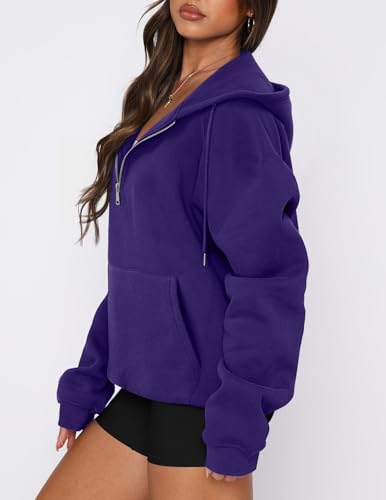 onlypuff Women Half Zipper Pullover Sweatshirt Long Sleeve Hoodies Kangaroo Pocket Fleece Basic Sweater