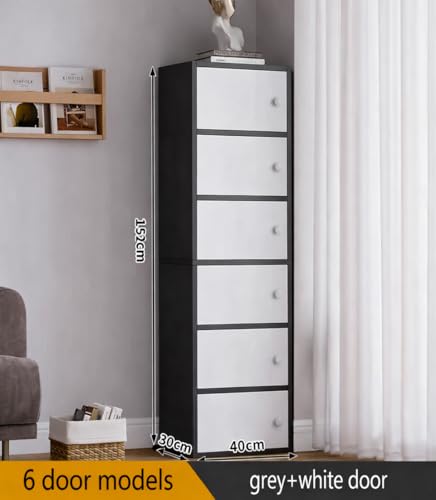 Image of 6-Door Morden Wooden Collapsible Wardrobe for Storage /Space Saving Wooden Wardrobe with Doors /Collpsible Storage Organiser /Living Room -Mapple (Black, 6 Layer)