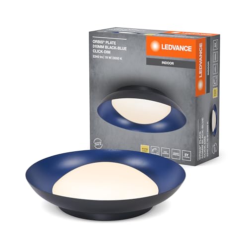 LEDVANCE Plafoniera LED Orbis Plate, nero-blu, 19W, 1000lm, 3000K, 310mm, 830 bianco caldo amichevole, dimmerabile in 3 livelli tramite calcio, protezione IP20, viti di montaggio e tasselli inclusi