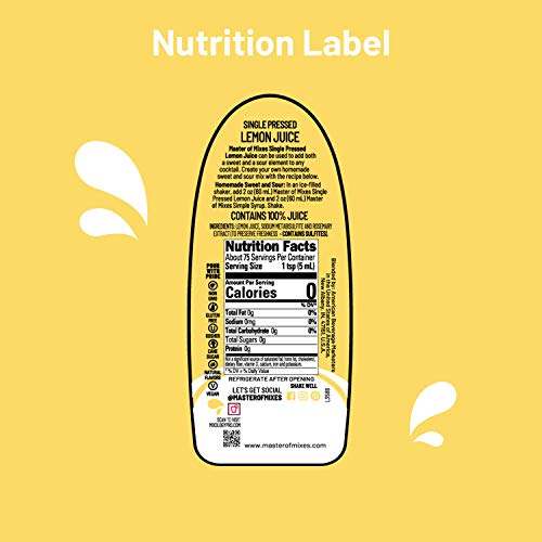 image for Master of Mixes Cocktail Essentials Single Pressed Lemon Juice, 375 ML