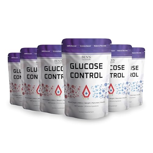 Image of Ben's Natural Health Glucose Control Supplement with Berberine, Chromium, Inositol, Magnesium, 12 Ingredient Complex for Glucose and Carbohydrate Metabolism Support, 120 Capsules, 6 Pack