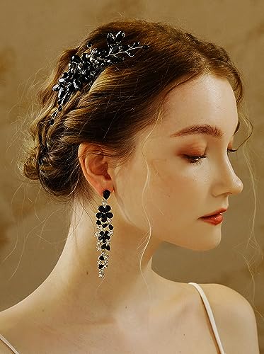 Peine Vintage Negro con Cristales para Boda miniatura 2