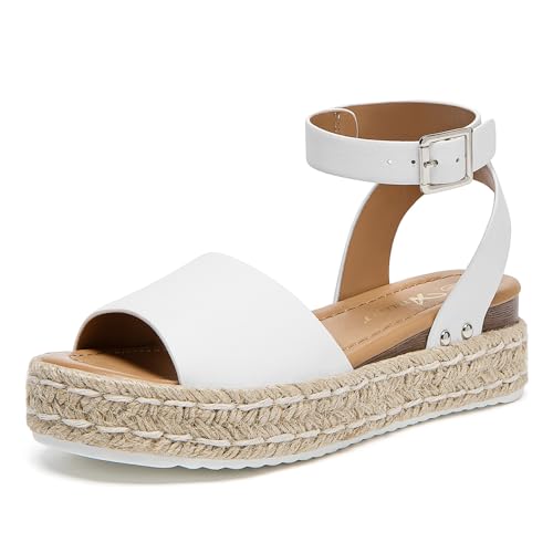 Image of Athlefit Women's Espadrille Platform Wedge Sandals | Adjustable Ankle Strap Buckle,Comfortable Open Toe Flatform,Summer Casual Daily Wear for All-Day