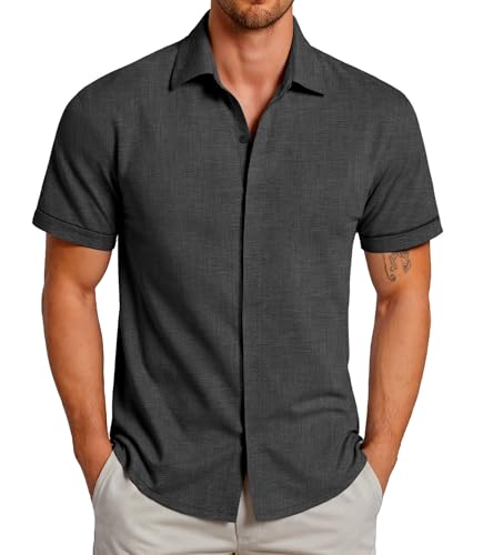 GLESTORE Hemd Herren Kurzarm Sommerhemd Hemden Freizeithemden für Männer Kurzarmhemd Schwarz L GLESTORE Hemd Herren Kurzarm Sommerhemd Hemden Freizeithemden für Männer Kurzarmhemd Schwarz L