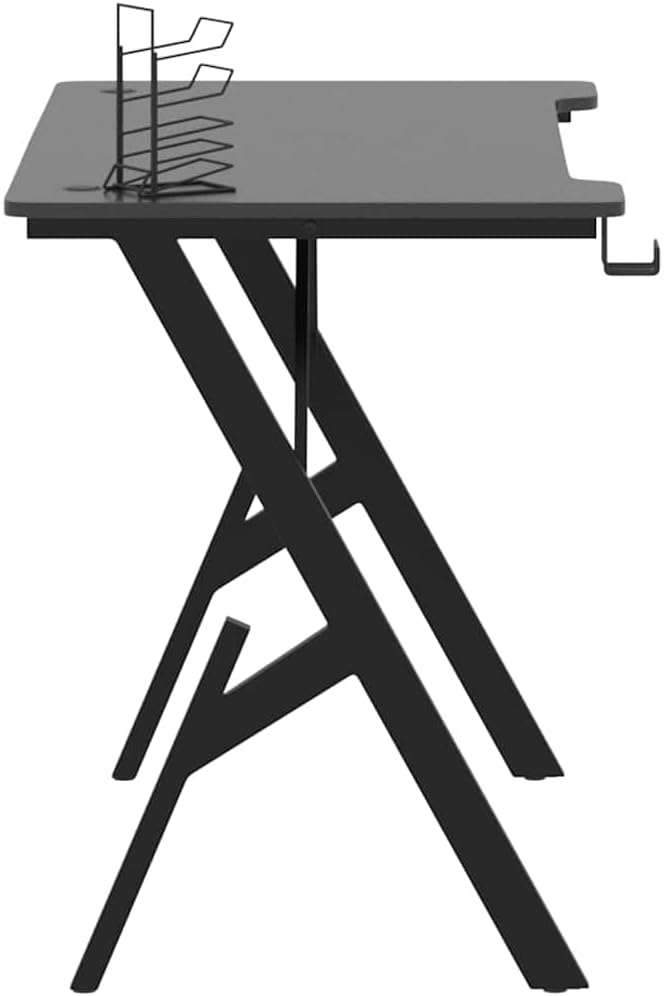 vidaXL Gaming Desk Black Engineered Wood, Iron Medium Ergonomic