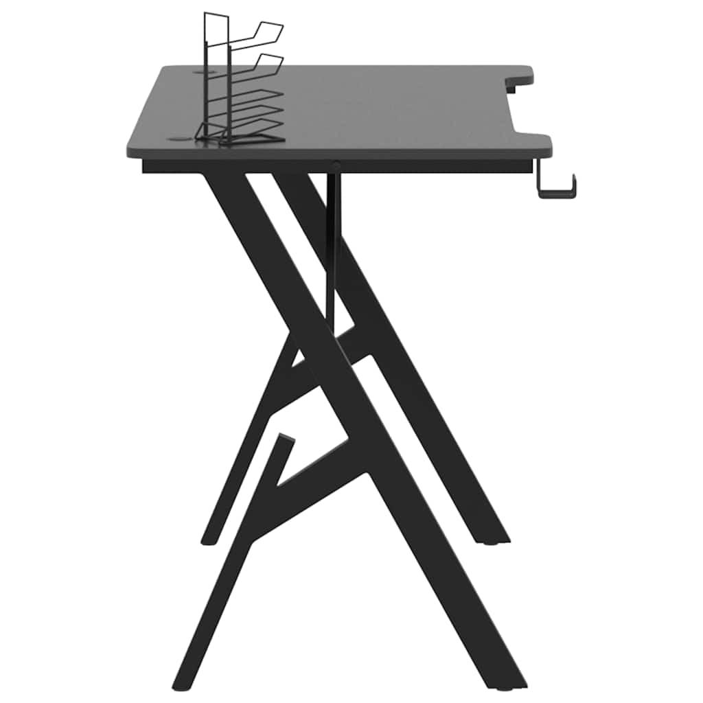 Gaming-Schreibtisch mit Y-Gestell, Schwarz-Rot, 110x60x75 cm, Computertisch mit Kopfhörerhalter, Becherhalter, für Home Office und Gaming-Zubehör