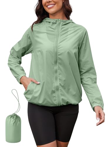 PITINAN Packable Rain Jackets Women Light Athletic Rain Jacket With Hood Womens Jacket Cute Waterproof Jackets for Women Green XL