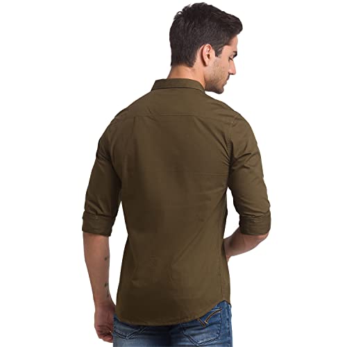 Image of Spykar Men's Slim Fit Flat Collar Full Sleeve Solid Casual Shirts