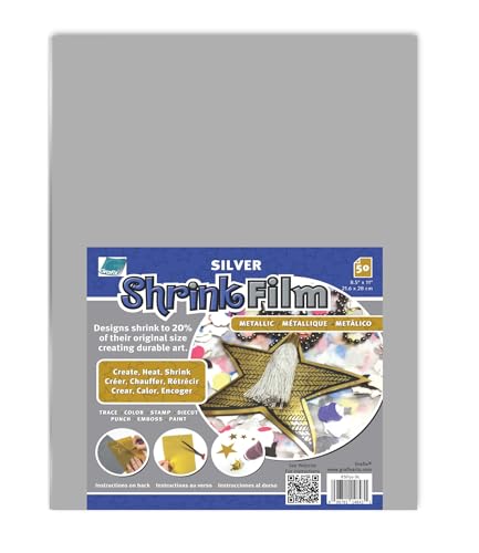 Image of Grafix Metallic Shrink Film, Silver Opaque, 8.5 x 11 in, Pack of 50