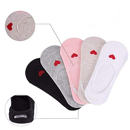 Packo Socks Girls No Show Socks Kids Socks Low Cut Non-Slip Kids No Show Socks For 6-12 Years Heart (5 Pairs) #TOP1